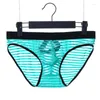 Underpants Super Soft Comfortable Underwear Ice Silk Sheer Transparent Mesh Men's Briefs Striped Shorts Sexy Exotic Low-Waist