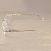 Vintage Leopard Rimless Clear Stone Transparent Glasses Frame Luxury Eyewear Men Accessories Oculos Eyeglasses 6384Kajia New