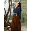 Casual Dresses Dress Vintage French Velvet Patchwork Denim Top Two-piece Matching Skirt Suit Women In Autumn And Winter