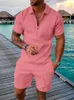 Mens Tracksuits Fashion Solid Color Polo Suit Set Mesh Printed Streetwear Zipper Kort ärm Shorts Två stycken Casual 230310