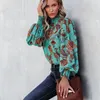 Blusas para mujeres Medio cuello alto Cubo suelto Tops Vintage Floral Print Blouse 2023 Autumn Round Neck