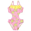 Jednoczęściowe Flamingo Print Dziewczyny Dziewczyny One Piece Swim stnie stroje 2022 Falbala Girl Monokini Dzieci Pływanie dziecięce garnitur plażowy XA017 W0310