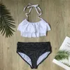 Één-stuks kinderen meisjes bikini set 2023 falbala tweedelen zwempak zomer halter halter kinderen meisje badmode zwempak verband badpak w0310