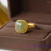 Кластерные кольца зеленый нефрит дизайнер халцедонии ювелирные изделия шарм 925 Серебряное регулируемое кольцо мода мода китайские подарки Женские камень натуральные