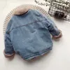 Jackor Autumn Winter Thicken Baby Boys Denim Jacket Plus Cashmere Warm Children Ytterkläder Fashion Coat 2 3 4 5 6 7 8 år Kidkläder 230310