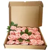 Fleurs décoratives 20 pièces/boîte fleur artificielle mousse rouge rose vraie touche fausses roses tête avec tige bricolage douche nuptiale bouquets de mariage maison