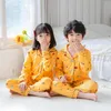 Pyjamas 2-12y barn Pyjamas Baby Girl Sleepwear Set Korean Pink Princess Nightgown Long Sleeve Top Pants Pyjama Outfits Spring Clothing 230310