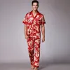 Men's Sleepwear SSH021 Autumn Summer Loungewear Short Sleeves Long Pants Pajama Set Men Printed Satin Silk Pyjamas Male Pajamas Pijama Sleepwear 230310