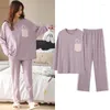 Women's Sleepwear Women Full Sleeve Nightwear O-neck Pullover Pajamas Sets 2PCS Print Pyjamas Pants Pijamas Intimate Home Clothing