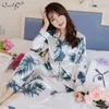 Women's Sleepwear Plus Size M-5XL Pyjamas Autumn Winter Women Silk Satin Tops Long Pants Pajamas Set NightSuit Female Sleepwear Sets Night Wear 230310