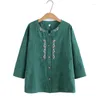 Chemisiers pour femmes 2023 dames printemps été grande taille hauts pour femmes grand chemisier col rond vert broderie chemise 2XL 3XL 4XL 5XL 6XL