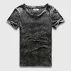 Herren T-Shirts Zecmos Vintage schwarzes T-Shirt Männer China Größe Mode stark gewaschen für Slim Fit V-Ausschnitt Top T-Shirts Männlich Kurzarm