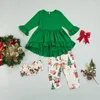 Clothing Sets Kids Baby Girls Christmas Fall Winter Spring 3PCS Solid Color Long Sleeves Ruffles Tops Print Pants Scarf 2-7Years