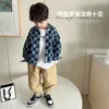 Jacken Mode Teen Jungen Denim Einreihige Jacke Frühling Herbst Koreanische Version 211Y Baby Junge Mädchen Schachbrett Top Mantel 230310