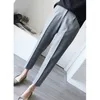 Pantalon femme Capris mode solide taille haute cigarette pantalon printemps été tout match mince bureau dame épissage poches jambe large neuf points pantalon 230310