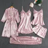 Kobietowa odzież sutowa Kobieta 5pcs Pajama Zestaw Satynie Pyjamamas koronkowy patchwork ślub ślubny Rayon Rayon Home Nose Night Robe Suit 230310