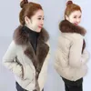 Women's Trench Coats 2023 Autumn Winter Short Loose Parker Women Down Cotton Padded Jacket Fashion Big Fur Collar White Simple Warm Slim