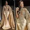 Plus la taille arabe Aso Ebi or luxueux sexy robes de bal dentelle perles cristaux soirée formelle fête deuxième réception robes robe BC15413