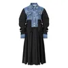 Robes décontractées SeeBeautiful Contraste Couleur Denim Couture Robe Lâche Revers Manches Longues Simple Poitrine Femmes 2023 Printemps Mode Q154