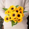 Decorative Flowers 1pc Beautiful Sunflower Bouquet Silk High Quality Flower DIY Home Garden Party Wedding Bride Holding Props Decoration