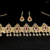 Necklace Earrings Set Algeria Wedding Jewelry Gold Color Water Drop Shape Bridal Hair Head Chains Women Party Favors