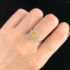 Clusterringe Feiner Schmuck Echte 18 Karat 1,0 ct gelbe Diamanten Hochzeit Verlobung weiblich für Frauen Ring TX