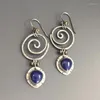 Dangle Earrings Tribal Hollow Spiral Natural Dark Blue Stone For Women Jewelry Vintage Pendientes