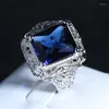Cluster anneaux grand bleu Zircon pierre S925 argent Sterling couleur Vintage pour les femmes mode mariage fiançailles bijoux 2023