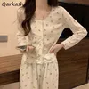 Dames Sleepwear Pyjama Sets vrouwen herfst dagelijkse slaapkleding huis zachte bloemen ins Koreaanse mode sweet girls mooie studenten o-neck casual simple 230310