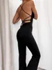 Mulheres Macacões Macacões Cryptographic Moda Elegante Bandage para Mulheres Flare Pant Bodycon Sexy Backless Macacões Sem Mangas 230308