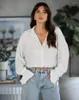 Women's Blouses Zadily 2023 Spring Sexy Folds Flare Long Sleeve Women White Shirt Korea Style Button Up Woman Crop Tops Blouse Female