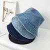 Berets Denim Stoff Reine Farbe Strand Kappe Frauen Männer Baumwolle Eimer Hüte Sunbonnet Fischer Hut Wildleder Panama