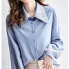 Damesblouses vintage blouse vrouwen elegant retro shirt geborduurde bloemen top met lange mouwen Koreaanse kantoor dames luxe ontwerper