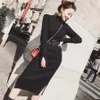Casual Dresses Women Slim Long Sweater Dresshemline Offi Button Neck Trumpet Basic Dress 230309