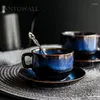 Cups Saucers Antowall Dim Blue Series keramische koffiekopje en schotel set ontbijt afternoonthee eenvoudig retro -servies