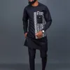 Mens Tracksuits African Men Dashiki Long Sleeve 2 Piece Set Traditionell Africa Clothing Rands Suit Male Shirt Pants Suits Black M4XL 230310