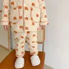 Pyjamas Kids Pyjamas Homewear Winter Thicked Warm Cartoon Printed Korea Girls Baby Plus Velvet Three-Layer Cotton Home Clothing Suit 230310