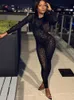 Kvinnors jumpsuits Rompers Animal Instinct Mesh Bodystocking Leopard Se genom Velor Long Sleeve Rompers Womens Jumpsuit Sexig Midnight Clubwear 230310