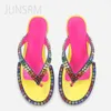 Slippers gemengde kleur kristal splicing clip teen flip flops mannen mode multicolor strass Comfort groot formaat 38-46 rome sandaal