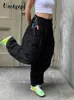 Spodnie damskie Capris Weekeep Czarne spodnie towarowe HARAJUKU Kobiety przycisk streetwearu Much Harem Pants Punk Pocket szeroka noga Capris Koreańskie mody mody L230310