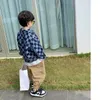 Jacken Mode Teen Jungen Denim Einreihige Jacke Frühling Herbst Koreanische Version 211Y Baby Junge Mädchen Schachbrett Top Mantel 230310