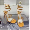 2024STILETTO HEEL SANDALS RENE CAOVILLA LUXURY DESIGNER CRYSAL LAMP PENDANT RHINESTONE TWINGING FOOTリングハイヒールレディースシュー