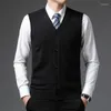 Men's Vests Anti-pilling Top Grade Pleuche Winter V Neck Fashion Brand Knit Cardigan Casual Preppy Sweater Vest Sleeveless