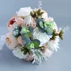 Wedding Flowers Artificial Rose Flower Bouquet For Bride Bridesmaid Party Home Handmade Lace Ribbon Linen Rope Bowknot Girl Toss