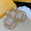 Mode baumeln Gold Ohrringe Designer Creolen Ohrring Perle große Größe Luxus Frauen Creolen F Hochzeit Party Schmuck Zubehör mit Box