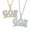 Chaînes Drop Ship Hommes Hip Hop Collier Lettre GOE Pendentif Pavé 5A Zircon Cubique Avec Longue Corde Chaîne Or Argent Couleur Punk Bijoux