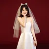 Bridal Veils Bow Arrival Double-layer Fluffy Scalloped Edge Headdress Short Wedding Veil In White Ivory With Comb