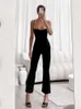 Kadın tulumları atlayıcıları kriptografik moda zarif bandaj kadınlar için parlama pantolon bodycon seksi sırtsız kolsuz tulum 230308