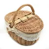 Storage Baskets Rattan Woven Baske Wicker Handmade Woven Rattan Basket With Lid Outdoor Picnic Camping Storage Basket Fruit Bread Container 230310