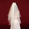 Bridal Veils Bow Arrival Double-layer Fluffy Scalloped Edge Headdress Short Wedding Veil In White Ivory With Comb